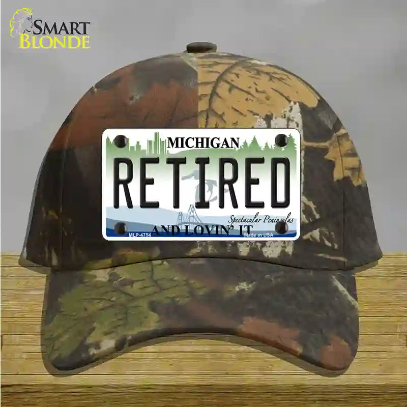 Retired Michigan State Novelty License Plate Hat Cotton / Camoflauge