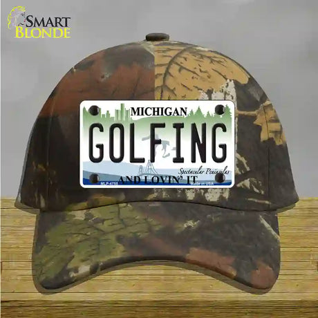 Golfing Michigan State Novelty License Plate Hat Cotton / Camoflauge