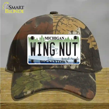 Wing Nut Michigan State Novelty License Plate Hat Cotton / Camoflauge