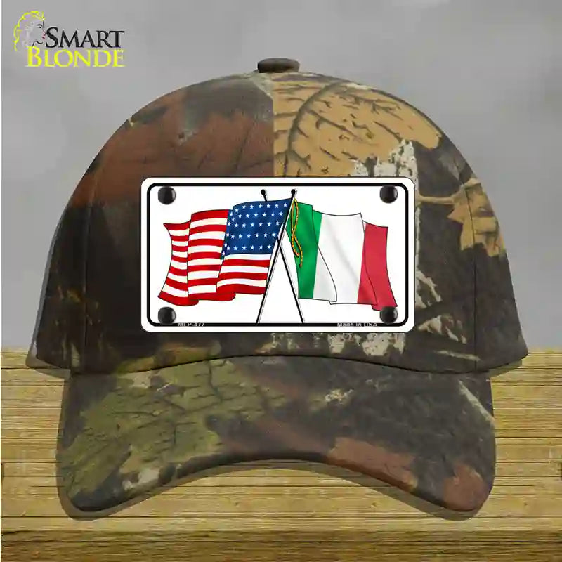 United States Italy Crossed Flags Novelty License Plate Hat Cotton / Camoflauge