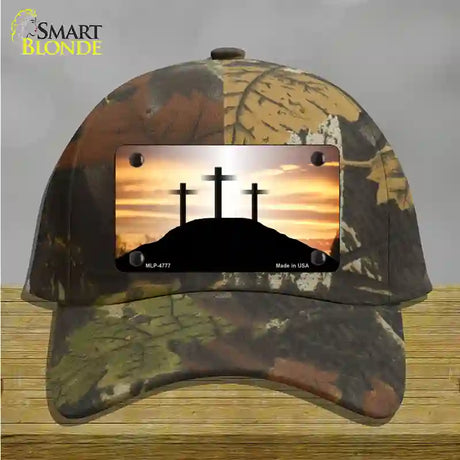 Three Crosses Sunset Novelty License Plate Hat Cotton / Camoflauge