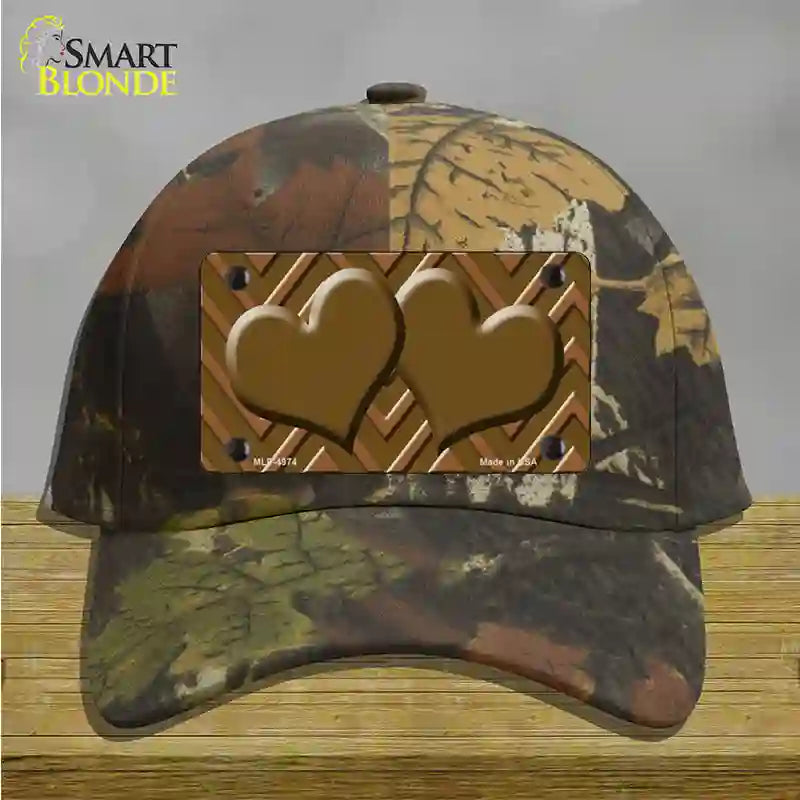 Brown Light Brown Heart Large Chevron Novelty License Plate Hat Cotton / Camoflauge