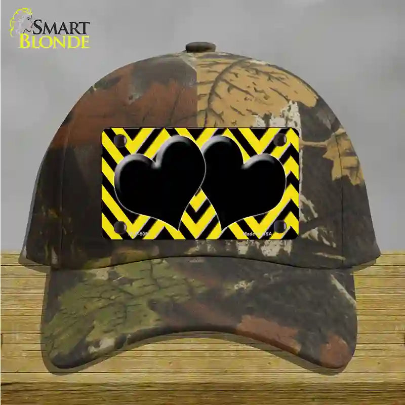 Yellow Black Chevon Hearts Novelty License Plate Hat Cotton / Camoflauge