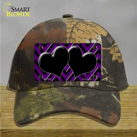 Purple Black Chevon Hearts Novelty License Plate Hat Cotton / Camoflauge