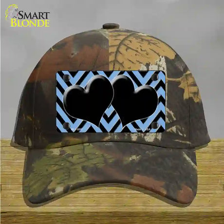 Light Blue Black Chevon Hearts Novelty License Plate Hat Cotton / Camoflauge