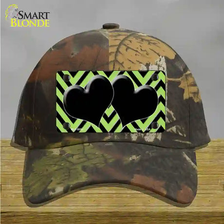 Lime Green Black Chevon Hearts Novelty License Plate Hat Cotton / Camoflauge