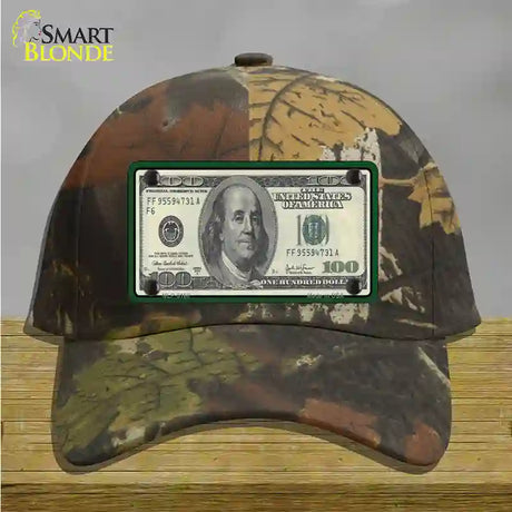 $100 Bill Novelty License Plate Hat Cotton / Camoflauge