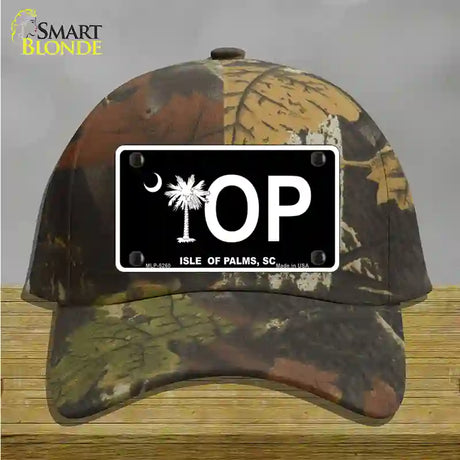 IOP Isle of Palms Black Novelty License Plate Hat Cotton / Camoflauge