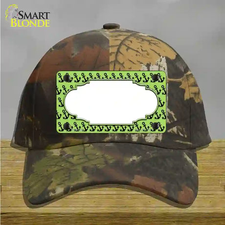 Lime Green Black Anchor Scallop Center Novelty License Plate Hat Cotton / Camoflauge