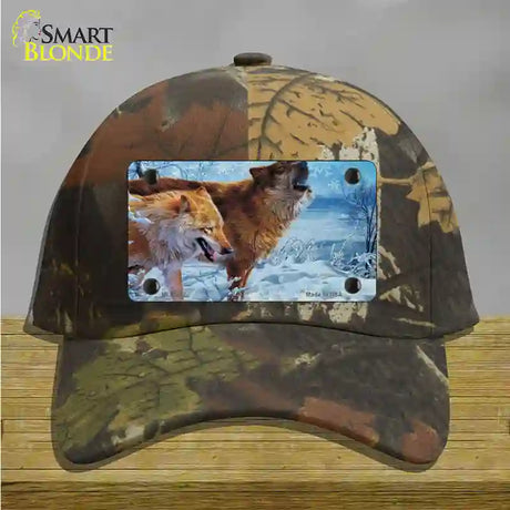 Wintertime Wolf Novelty License Plate Hat Cotton / Camoflauge