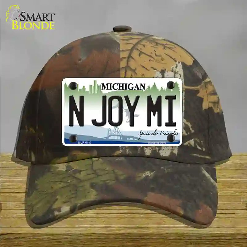 N Joy Mi Michigan Novelty License Plate Hat Cotton / Camoflauge