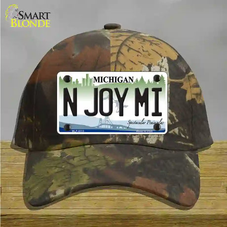 N Joy Mi Michigan Novelty License Plate Hat Cotton / Camoflauge