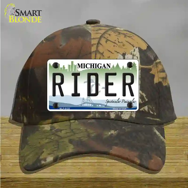 Rider Michigan Novelty License Plate Hat Cotton / Camoflauge