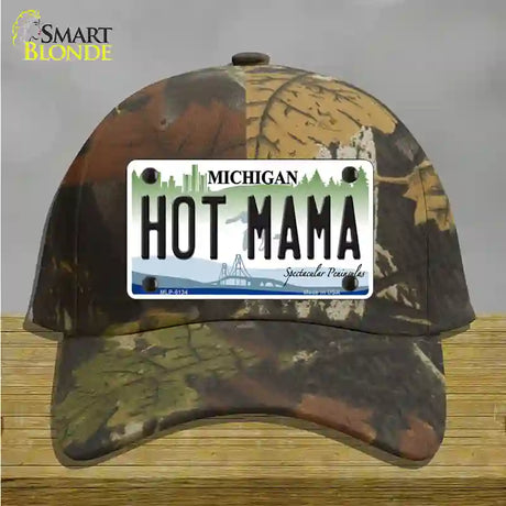 Hot Mama Michigan Novelty License Plate Hat Cotton / Camoflauge