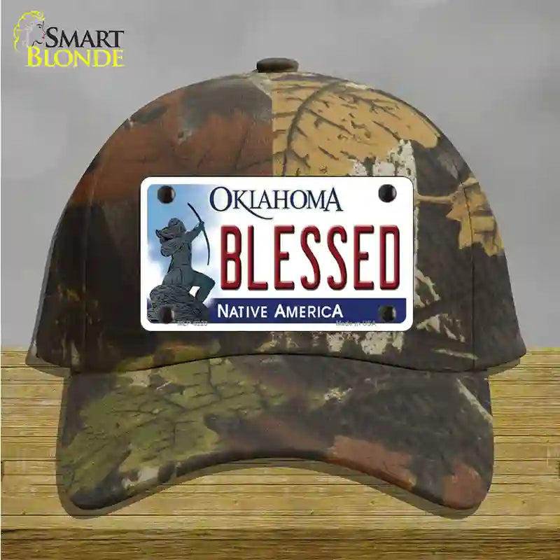 Blessed Oklahoma Novelty License Plate Hat Cotton / Camoflauge