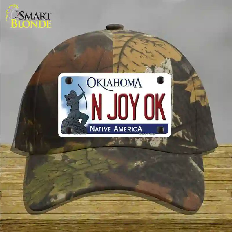 N Joy Ok Oklahoma Novelty License Plate Hat Cotton / Camoflauge