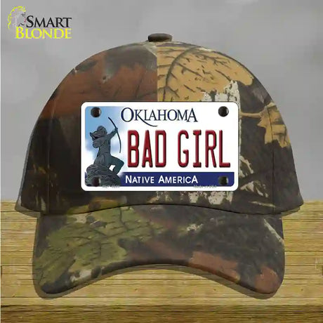 Bad Girl Oklahoma Novelty License Plate Hat Cotton / Camoflauge