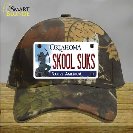 Skool Suks Oklahoma Novelty License Plate Hat Cotton / Camoflauge