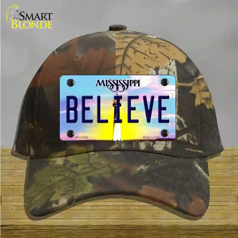 Believe Mississippi Novelty License Plate Hat Cotton / Camoflauge