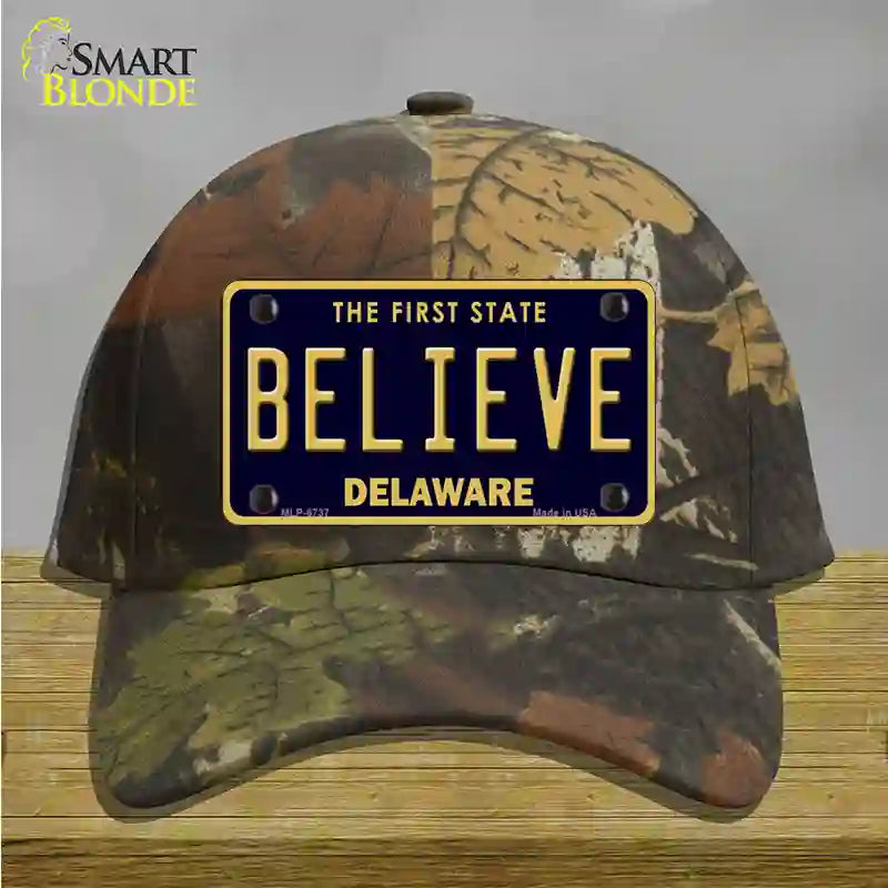 Believe Delaware Novelty License Plate Hat Cotton / Camoflauge