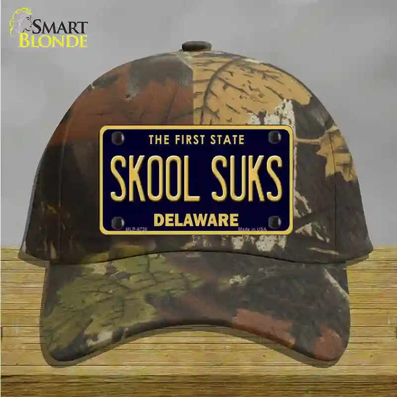 Skool Suks Delaware Novelty License Plate Hat Cotton / Camoflauge