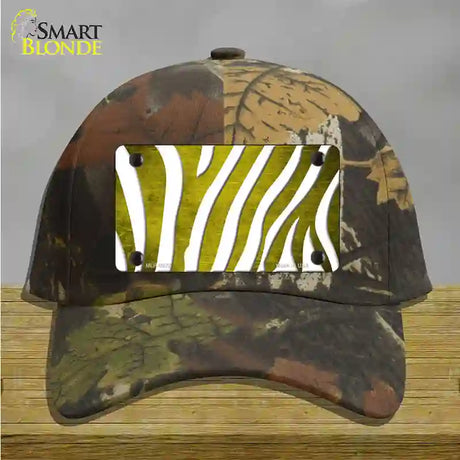 Yellow White Zebra Oil Rubbed Novelty License Plate Hat Cotton / Camoflauge