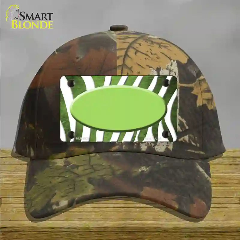 Lime Green White Zebra Oval Oil Rubbed Novelty License Plate Hat Cotton / Camoflauge