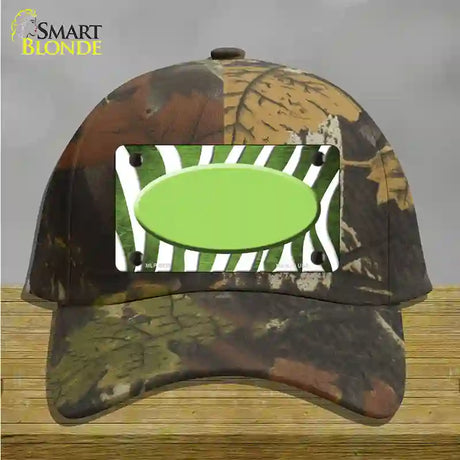 Lime Green White Zebra Oval Oil Rubbed Novelty License Plate Hat Cotton / Camoflauge