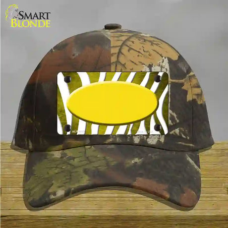 Yellow White Zebra Oval Oil Rubbed Novelty License Plate Hat Cotton / Camoflauge