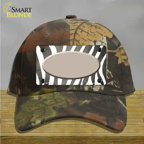 Tan White Zebra Oval Oil Rubbed Novelty License Plate Hat Cotton / Camoflauge