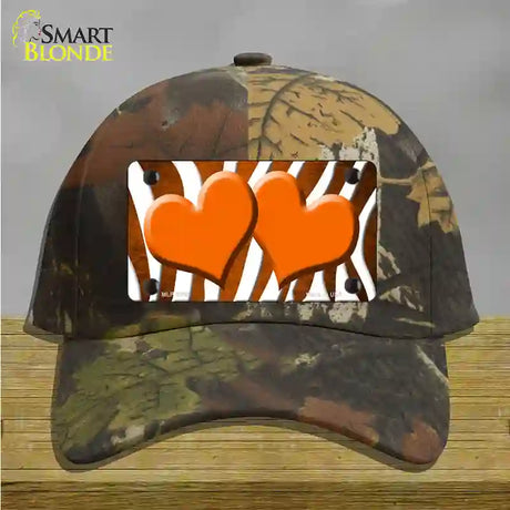 Orange White Zebra Hearts Oil Rubbed Novelty License Plate Hat Cotton / Camoflauge