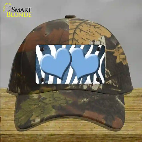 Light Blue White Zebra Hearts Oil Rubbed Novelty License Plate Hat Cotton / Camoflauge