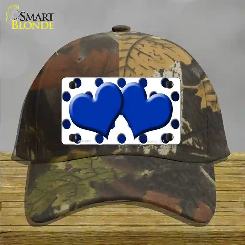 Blue White Dots Hearts Oil Rubbed Novelty License Plate Hat Cotton / Camoflauge