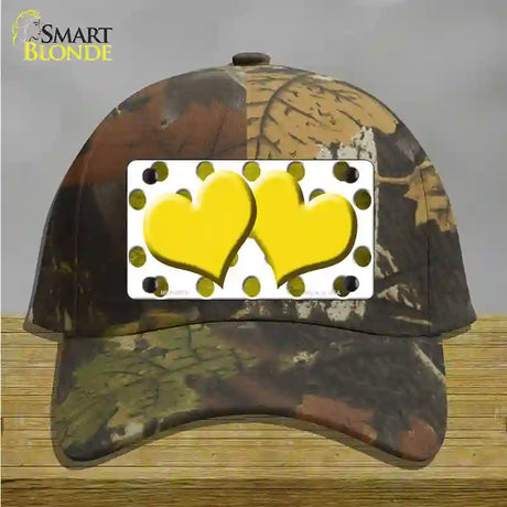 Yellow White Dots Hearts Oil Rubbed Novelty License Plate Hat Cotton / Camoflauge