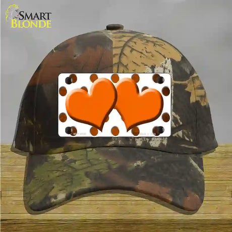 Orange White Dots Hearts Oil Rubbed Novelty License Plate Hat Cotton / Camoflauge