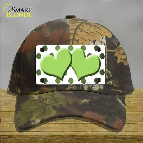 Lime Green White Dots Hearts Oil Rubbed Novelty License Plate Hat Cotton / Camoflauge