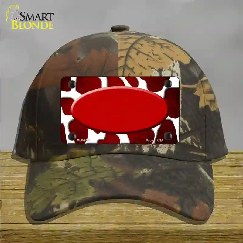 Red White Oval Giraffe Oil Rubbed Novelty License Plate Hat Cotton / Camoflauge