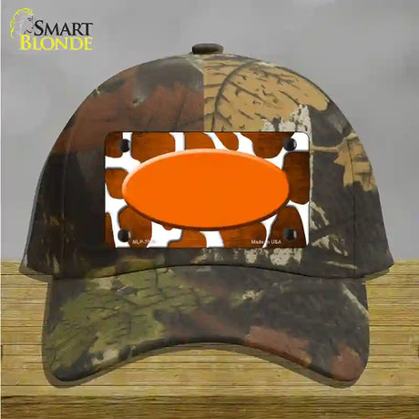 Orange White Oval Giraffe Oil Rubbed Novelty License Plate Hat Cotton / Camoflauge