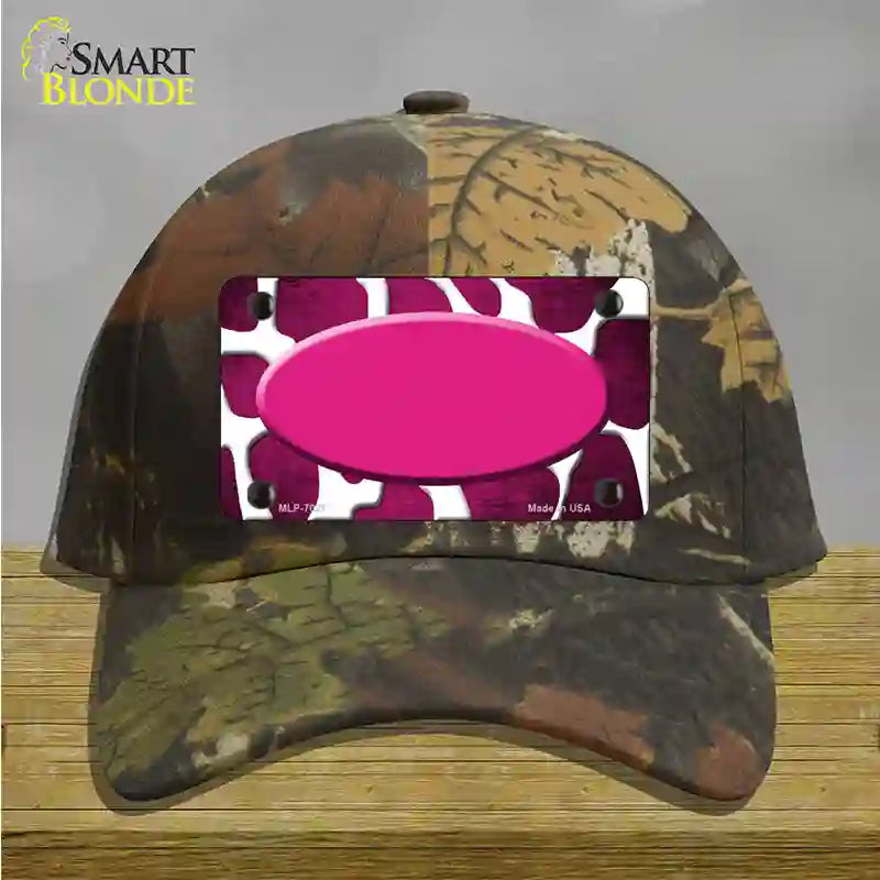 Pink White Oval Giraffe Oil Rubbed Novelty License Plate Hat Cotton / Camoflauge