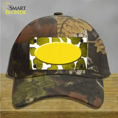 Yellow White Oval Giraffe Oil Rubbed Novelty License Plate Hat Cotton / Camoflauge