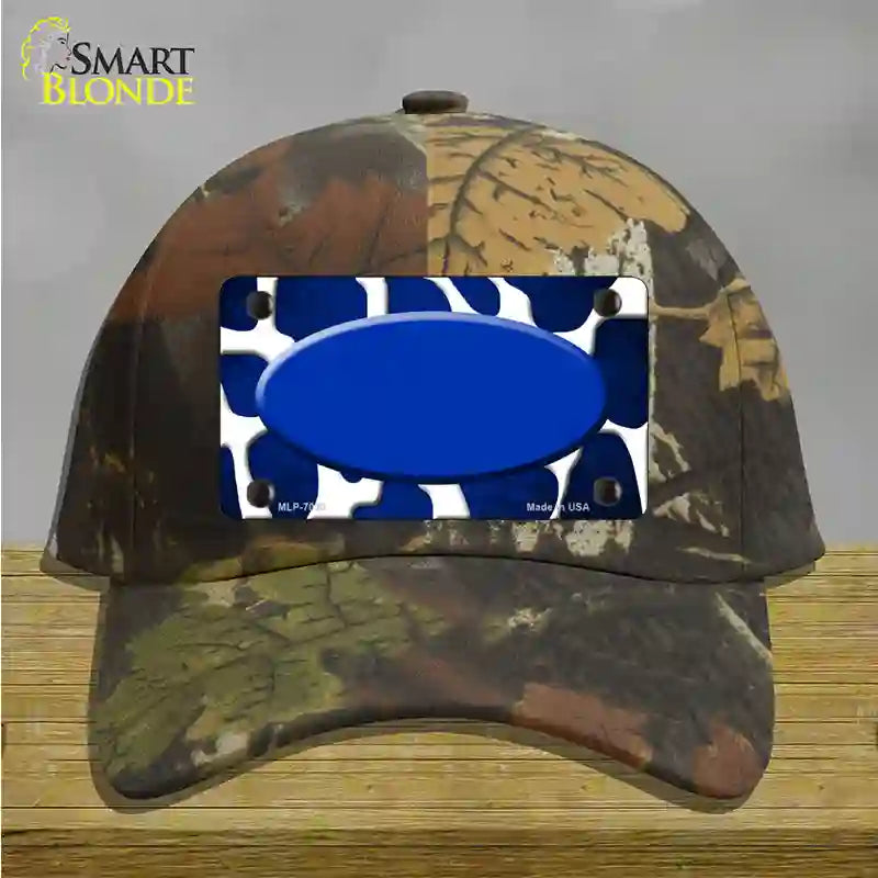 Blue White Oval Giraffe Oil Rubbed Novelty License Plate Hat Cotton / Camoflauge