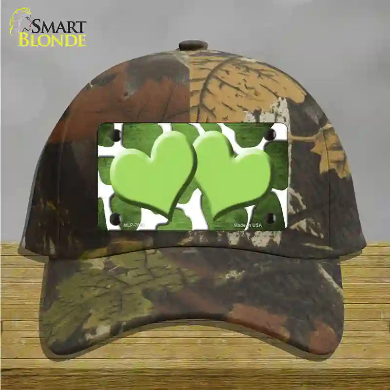 Lime Green White Hearts Giraffe Oil Rubbed Novelty License Plate Hat Cotton / Camoflauge