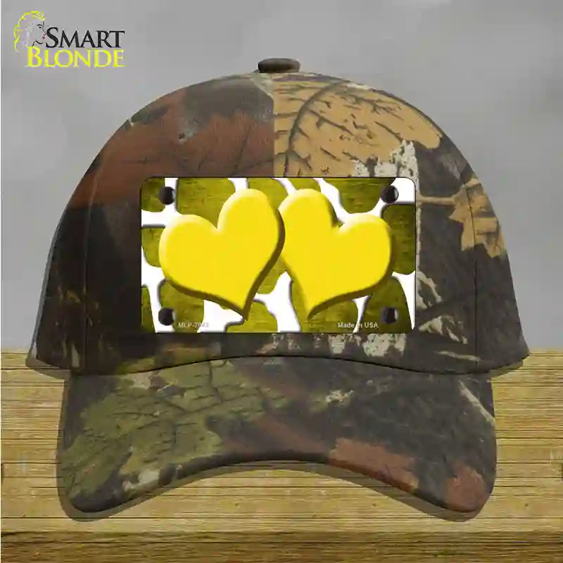 Yellow White Hearts Giraffe Oil Rubbed Novelty License Plate Hat Cotton / Camoflauge