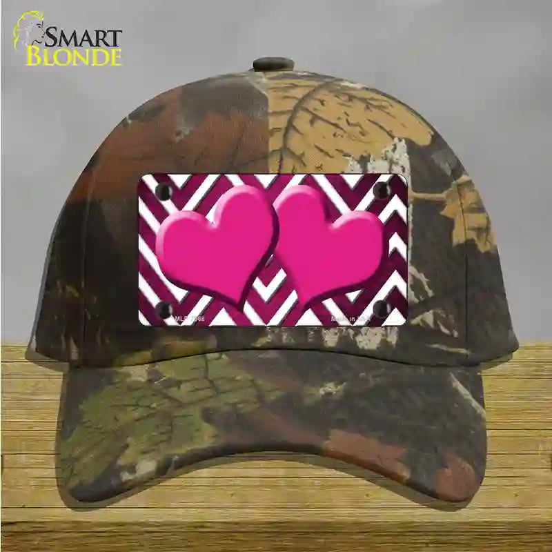 Pink White Hearts Chevron Oil Rubbed Novelty License Plate Hat Cotton / Camoflauge