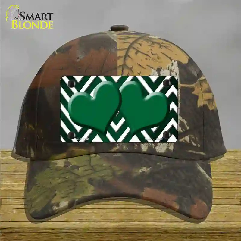 Green White Hearts Chevron Oil Rubbed Novelty License Plate Hat Cotton / Camoflauge