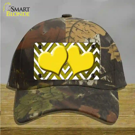 Yellow White Hearts Chevron Oil Rubbed Novelty License Plate Hat Cotton / Camoflauge