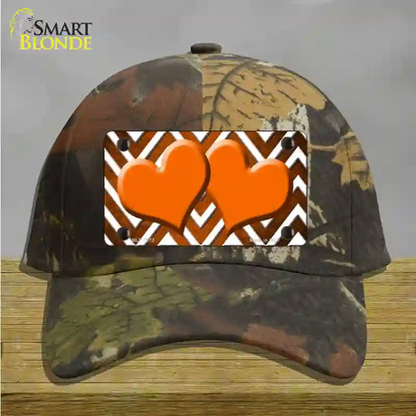 Orange White Hearts Chevron Oil Rubbed Novelty License Plate Hat Cotton / Camoflauge