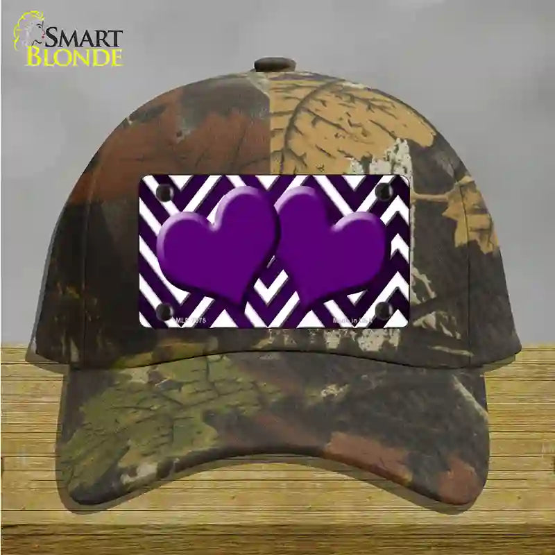 Purple White Hearts Chevron Oil Rubbed Novelty License Plate Hat Cotton / Camoflauge