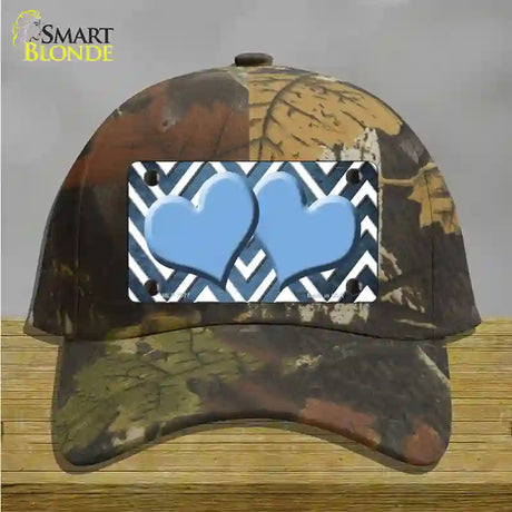 Light Blue White Hearts Chevron Oil Rubbed Novelty License Plate Hat Cotton / Camoflauge