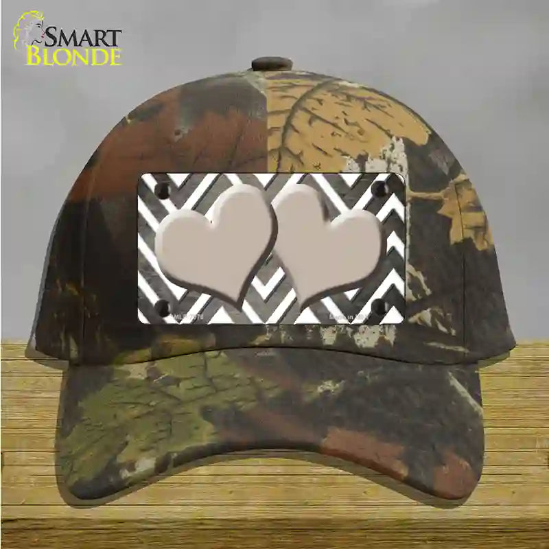 Tan White Hearts Chevron Oil Rubbed Novelty License Plate Hat Cotton / Camoflauge